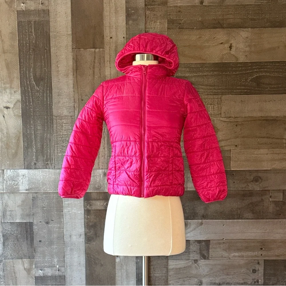 GAP Kids pink puffer jacket medium zip up hoodie Barbiecore girlhoodcore school